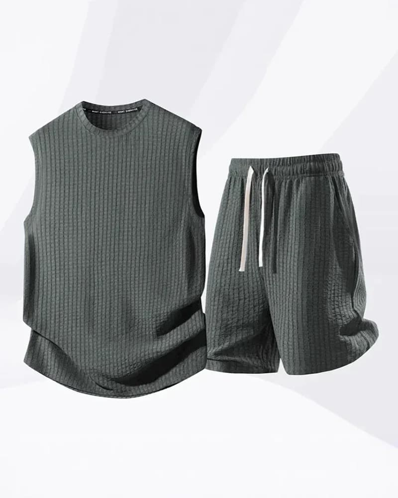 Men's Solid-Color Ribbed Sleeveless Vest & Shorts Set (S-8XL) - View 17