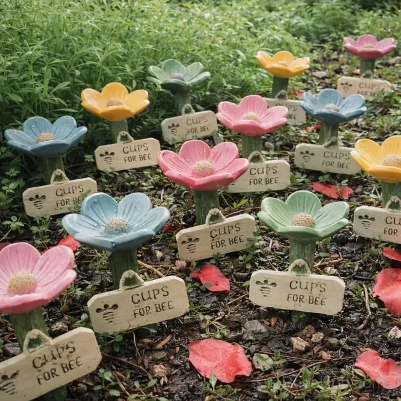 Flower-Shaped Resin Bee Watering Station, Pink - View 4