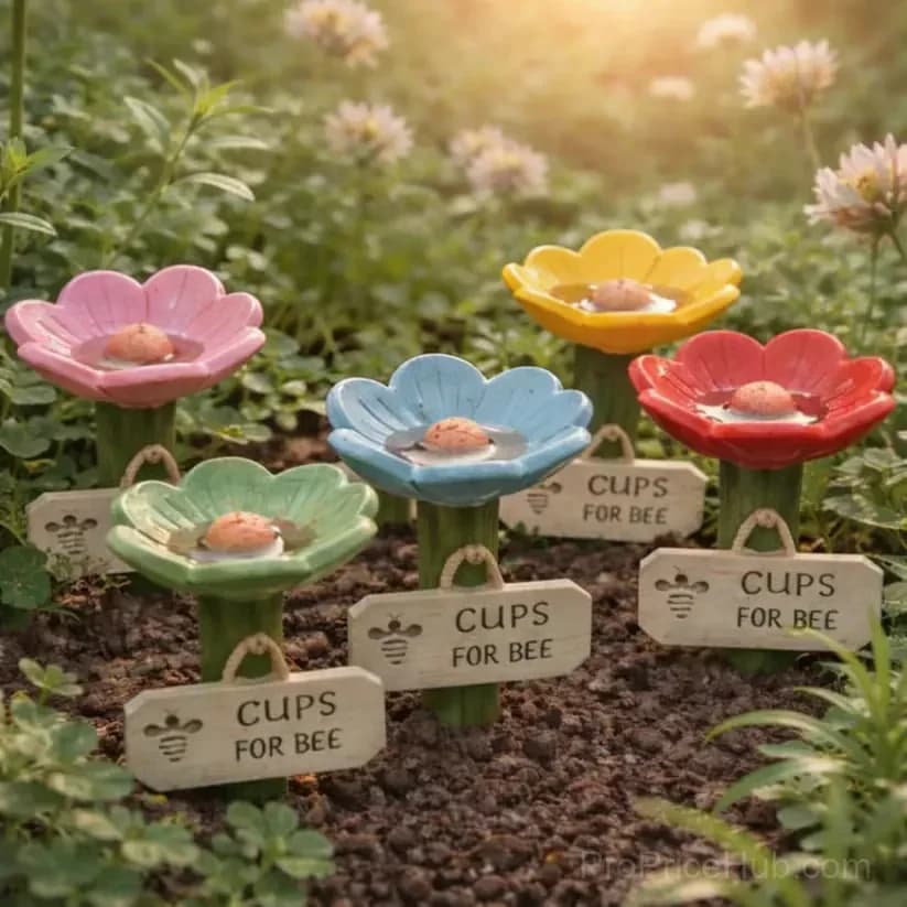 Flower-Shaped Resin Bee Watering Station, Pink - View 10