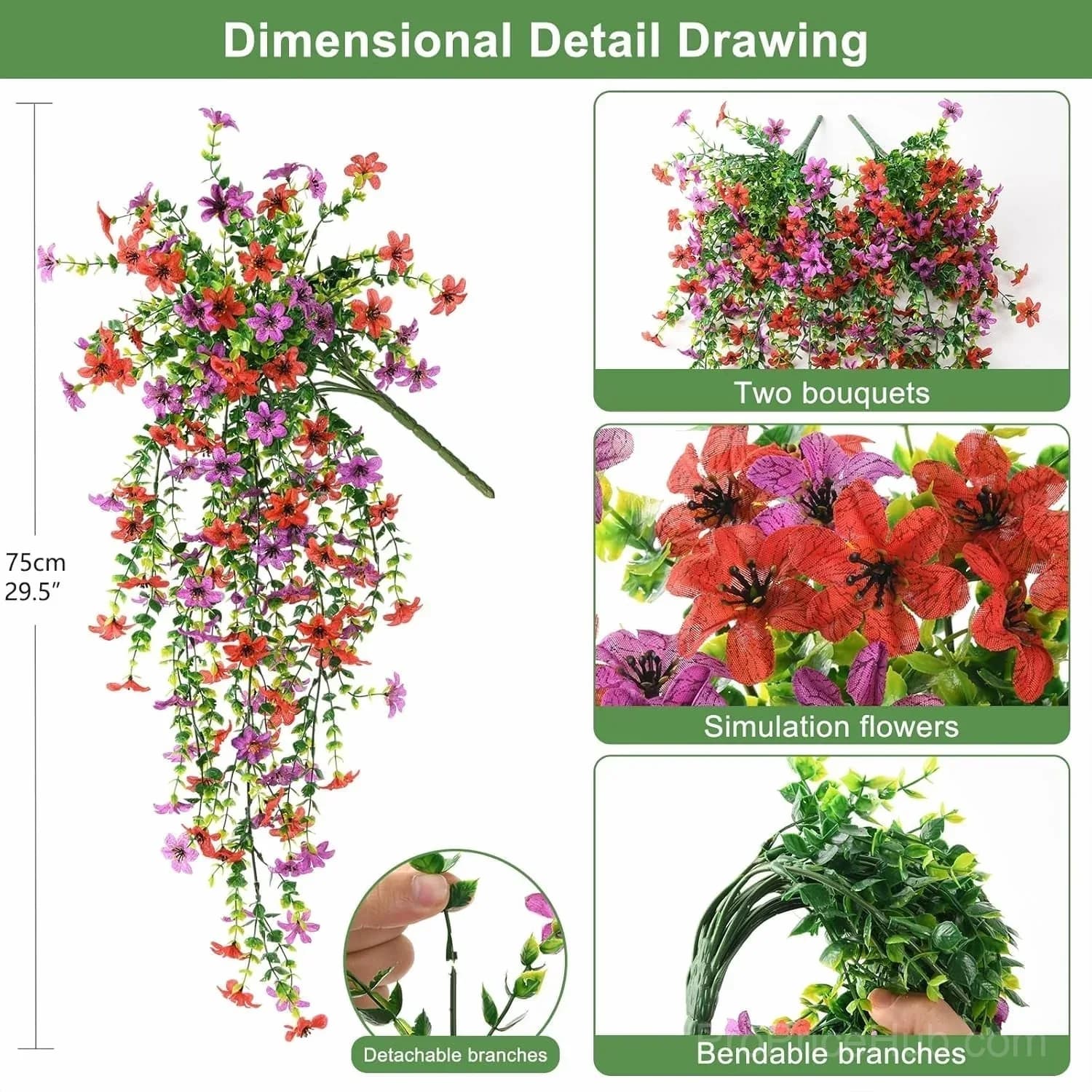 Outdoor Cascading Daisy & Eucalyptus Artificial Flowers, UV Resistant - View 5