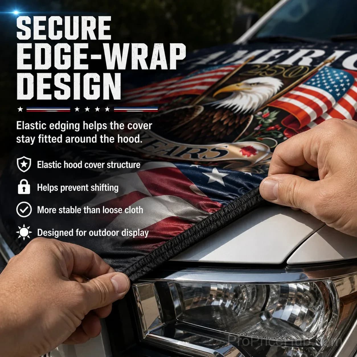 Patriotic American Flag Car Hood Cover - View 5