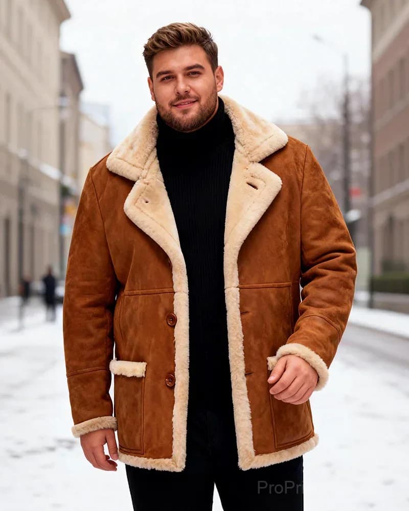 Big & Tall Men's Thickened Plush Lapel Jacket - S-5XL - View 2