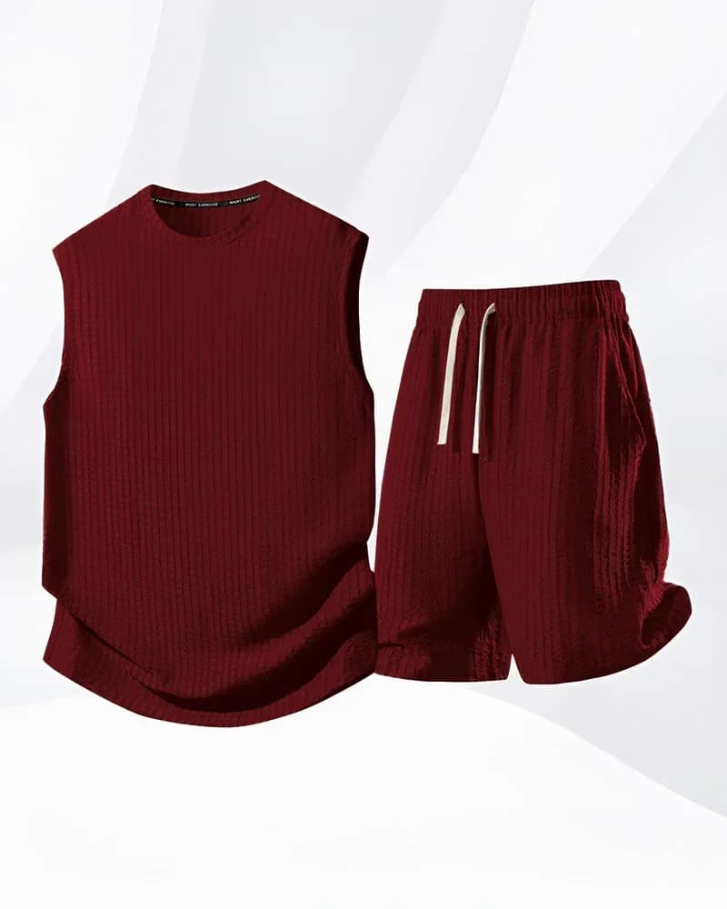 Men's Solid-Color Ribbed Sleeveless Vest & Shorts Set (S-8XL) - View 9