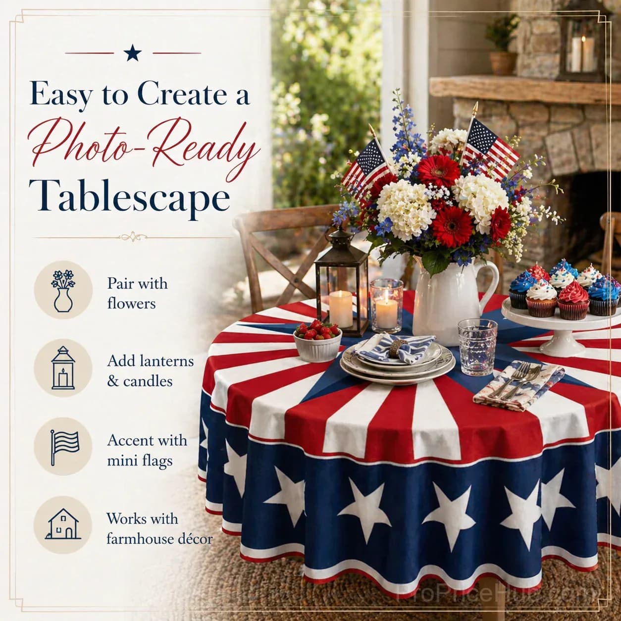 Patriotic Starburst Round Tablecloth - July 4th Independence Day Decor - View 8
