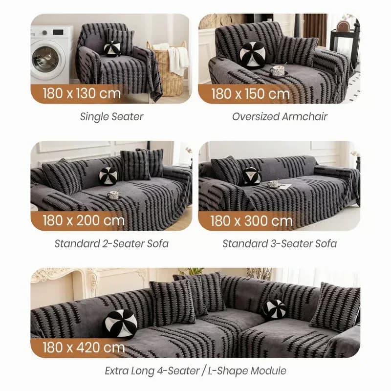 Soft Plush Non-Slip Couch Cover, Black, 180 x 130 cm, Single Seater - View 8