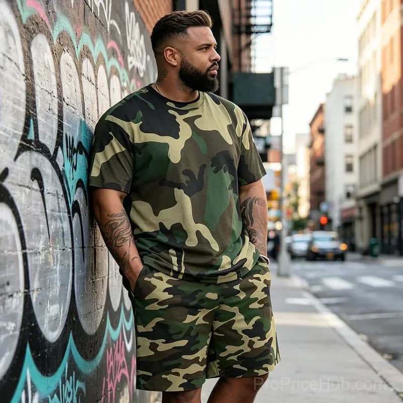 Men's Camo Print T-Shirt and Shorts Set, Size S - View 2