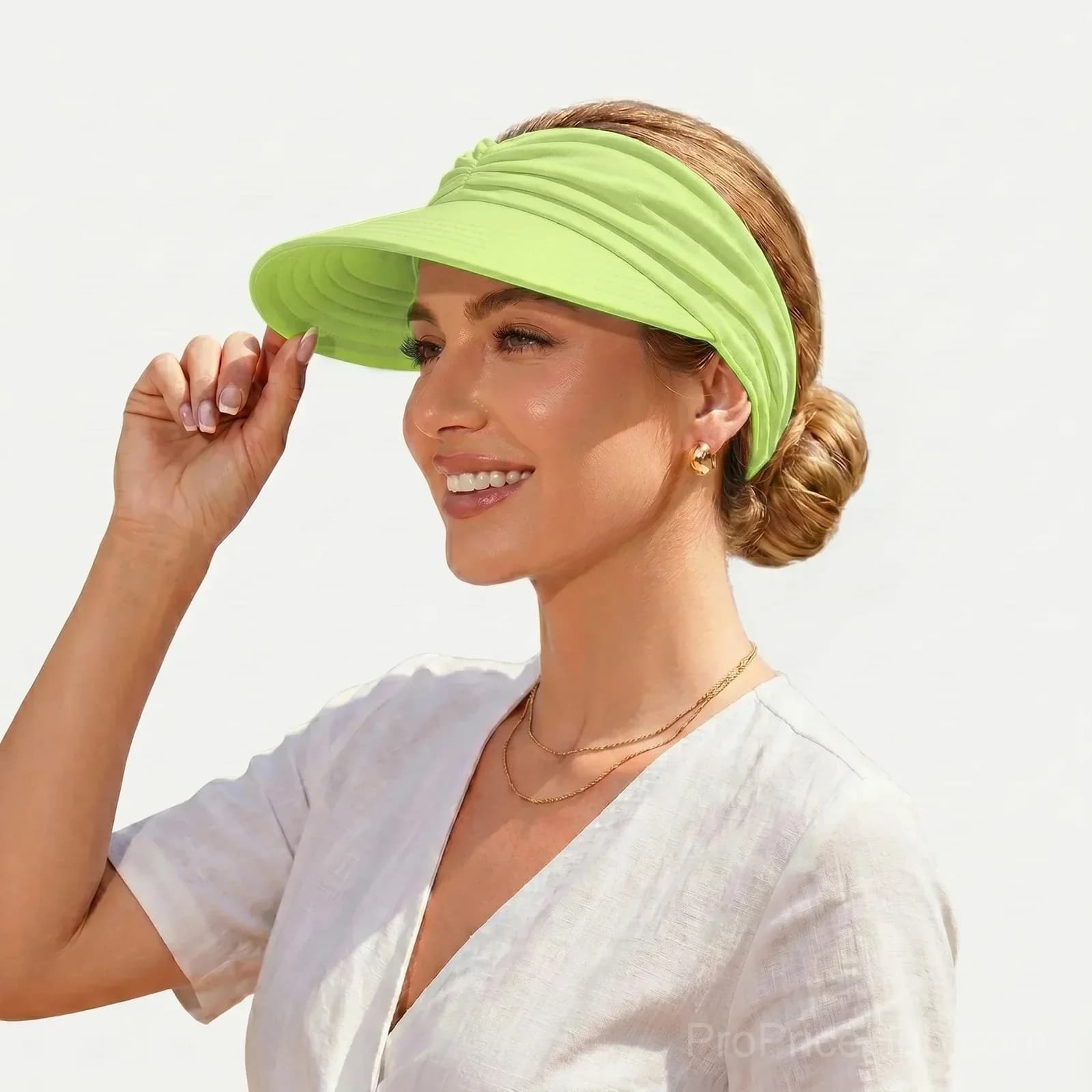 UPF 50+ White Ponytail Sun Visor Hat - View 9