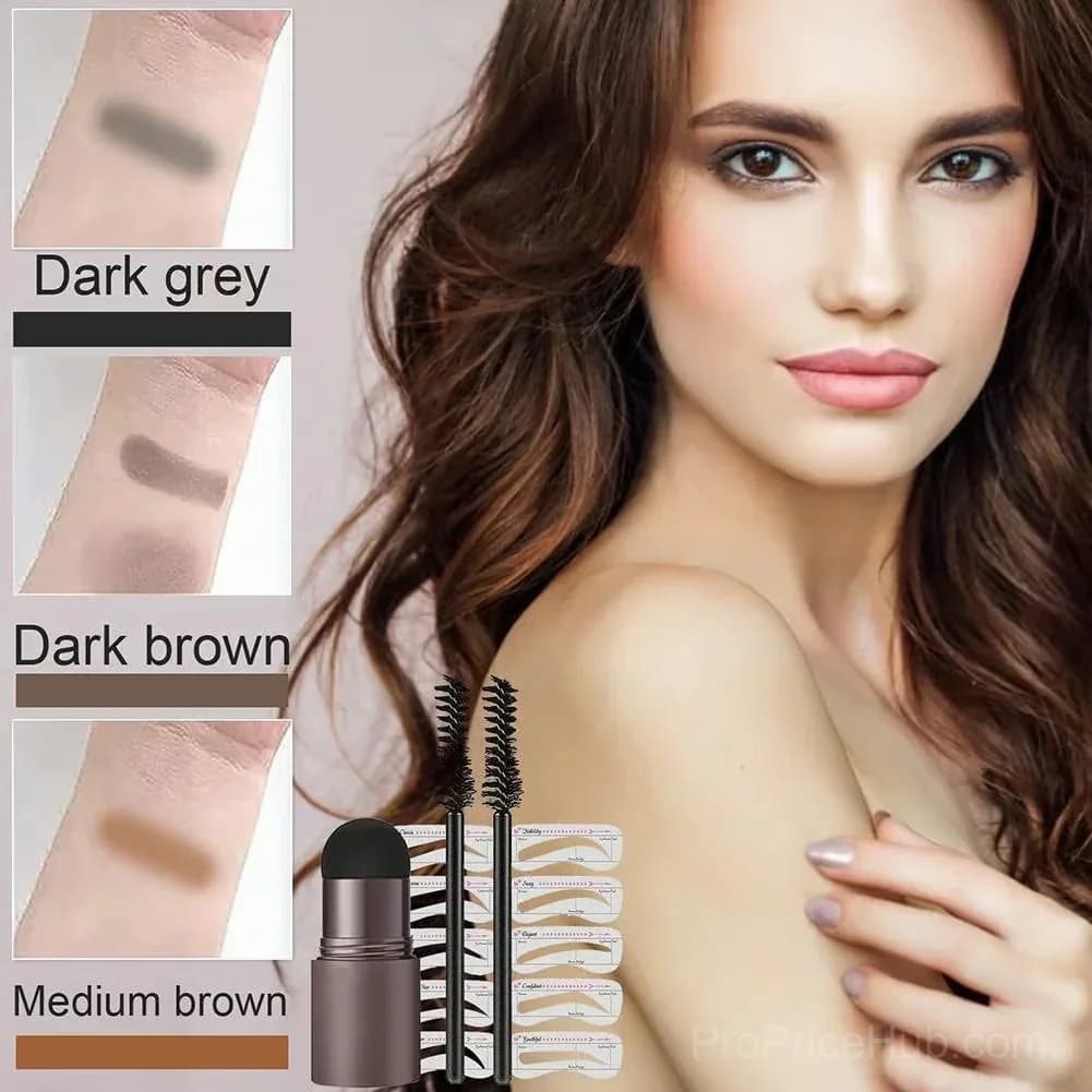 Brow Stamp Set with 10 Templates and 2 Brow Brushes - Dark Brown - View 2