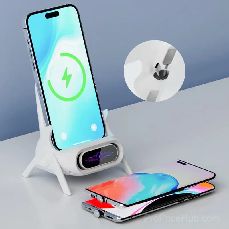 Multifunctional Wireless Fast Charging Phone Stand, White - View 2