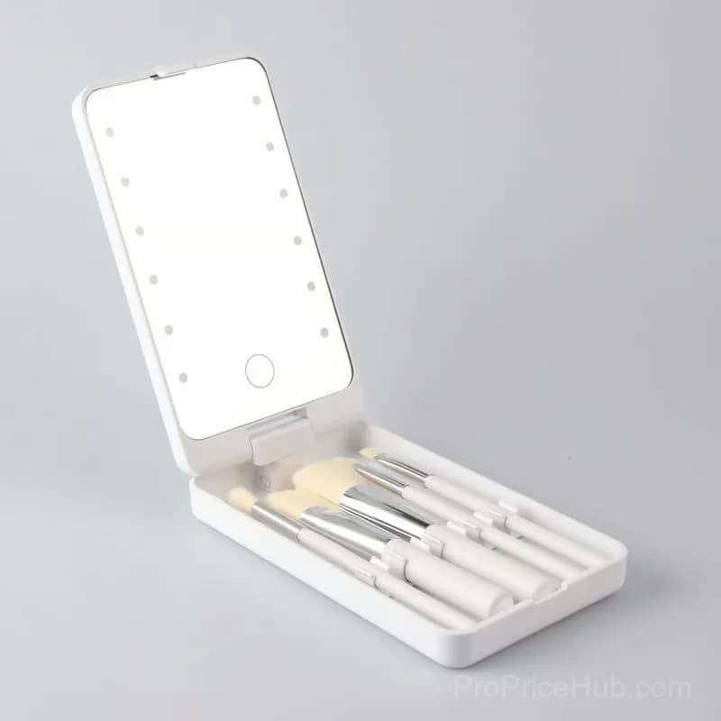 Pink Portable Makeup Brush Set with LED Light - View 3