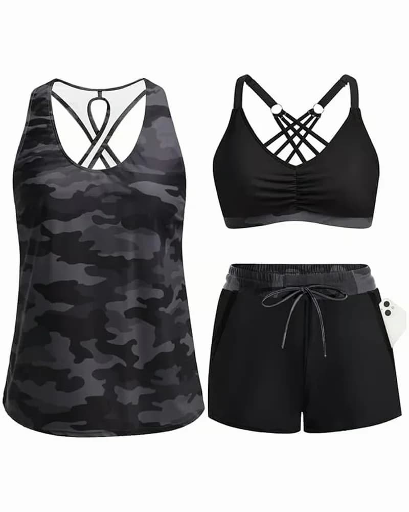 Crisscross Cover-Up Top & Printed Drawstring Pants Set, Green S - View 3
