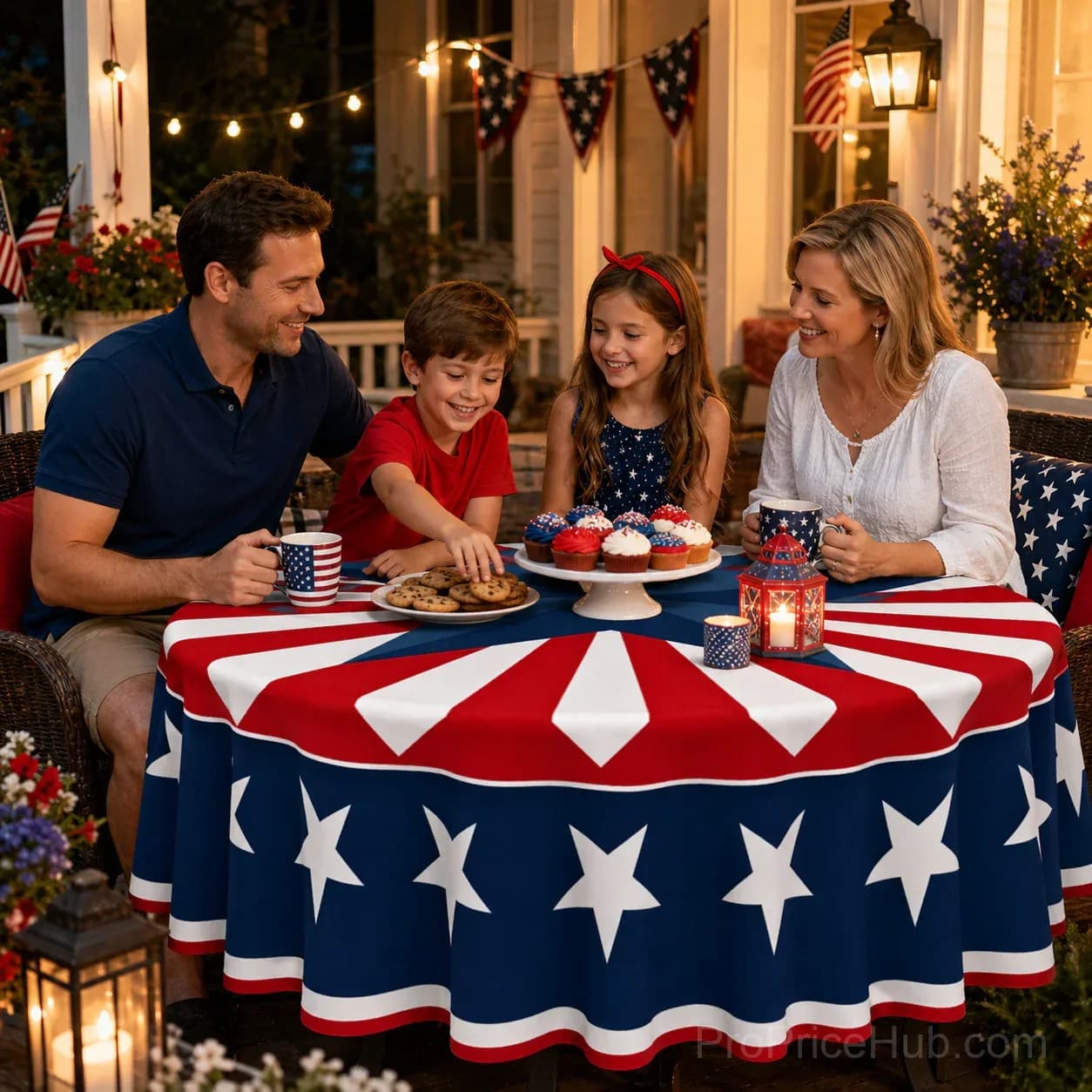 Patriotic Starburst Round Tablecloth - July 4th Independence Day Decor - View 4