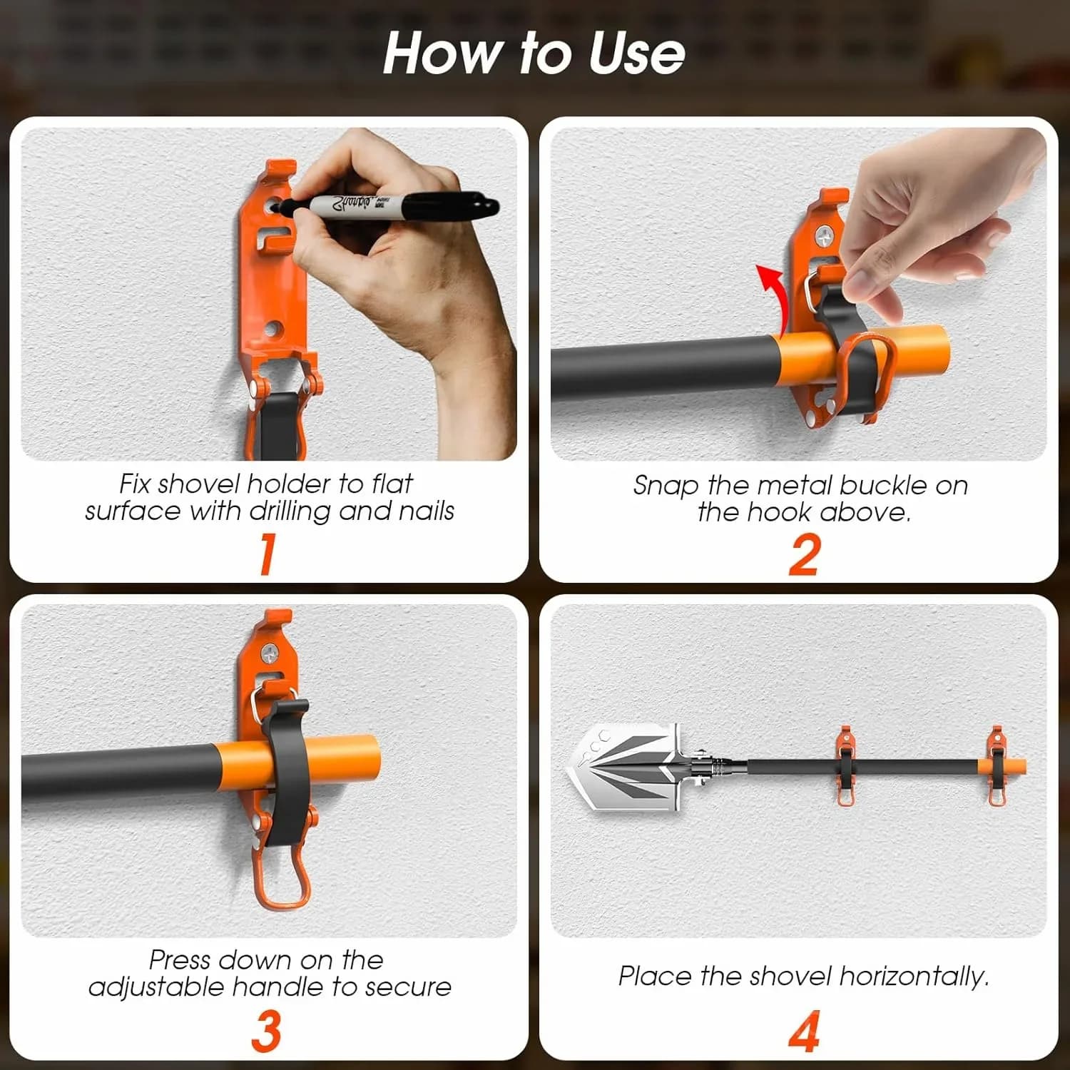 Heavy Duty Metal and Rubber Shovel Mount Kit for Garage Storage - View 9