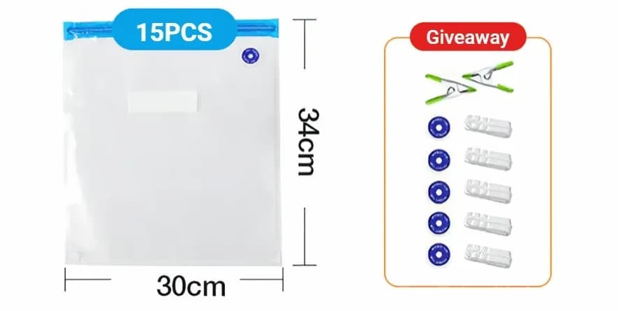 Kitchen Vacuum Storage Bag Set, Small, 15-Piece, Gray with Manual Pump - View 22
