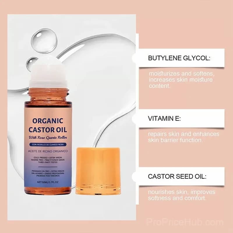 Organic Golden Castor Oil Roll-On with Rose Quartz, 1 Pc - View 6