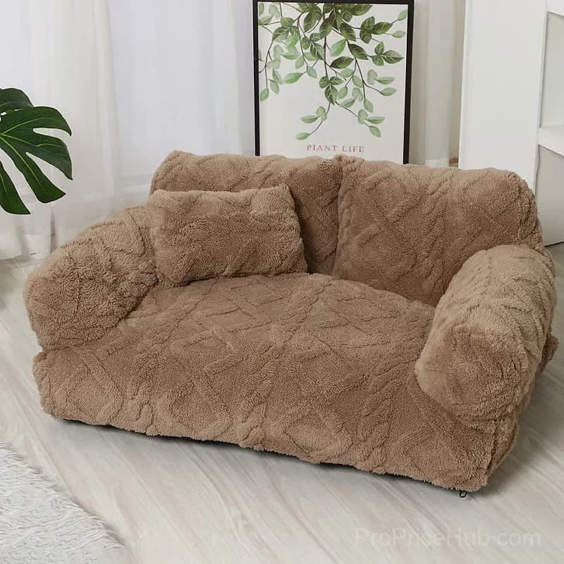 Beige Plush Pet Sofa Bed, Small 45x39x21 cm, Removable Cover - View 10