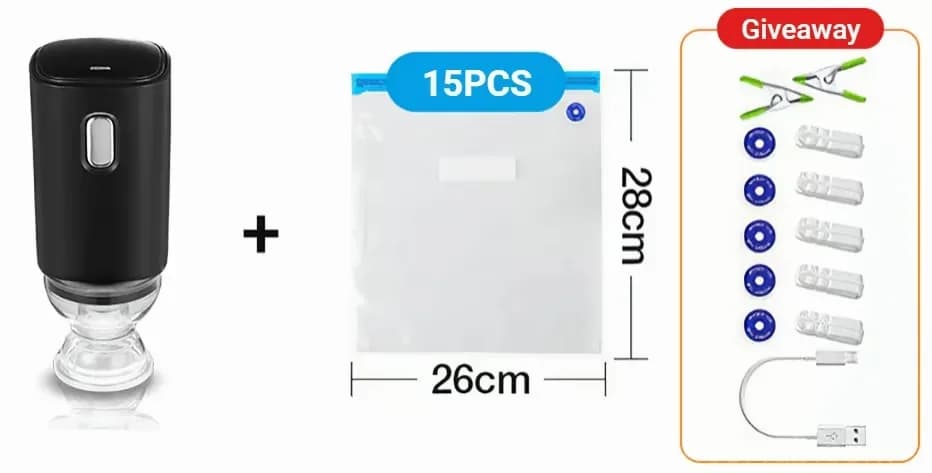 Kitchen Vacuum Storage Bag Set, Small, 15-Piece, Gray with Manual Pump - View 16