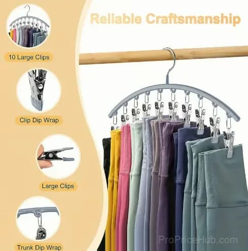 Metal Legging Organizer Hanger with 10 Rubber-Coated Clips, Black - View 5