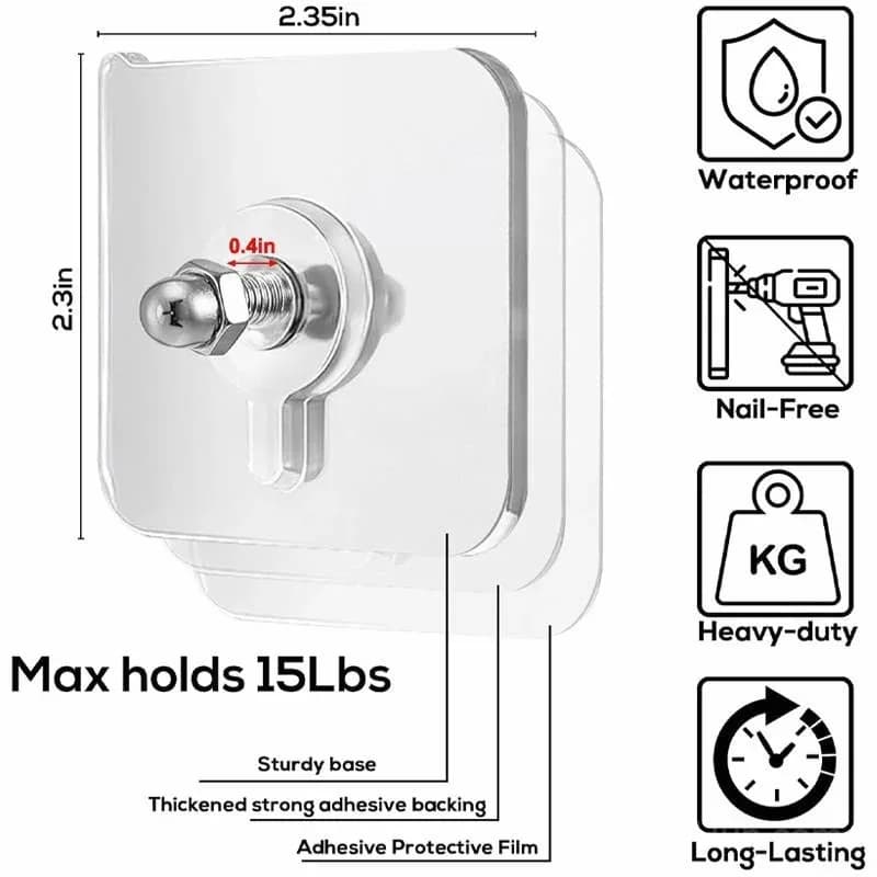No-Drill Screw Stickers - Wall Adhesive Hooks, 10 Pack - View 4