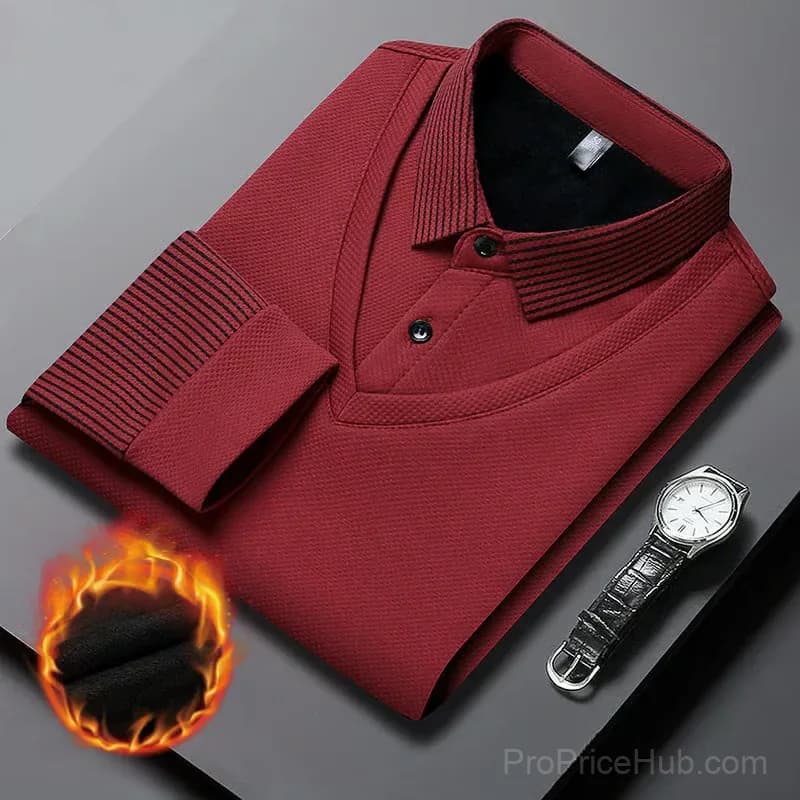 Men's Lapel Faux Two-Piece Knitted Shirt, Khaki, M - View 10
