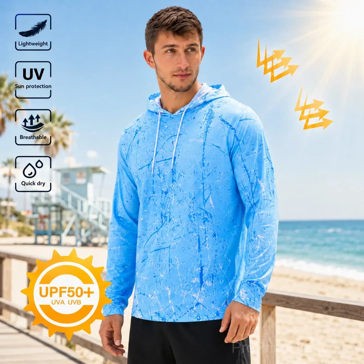 Men's UPF 50+ Swim & Outdoor Sun Hoodie - View 2