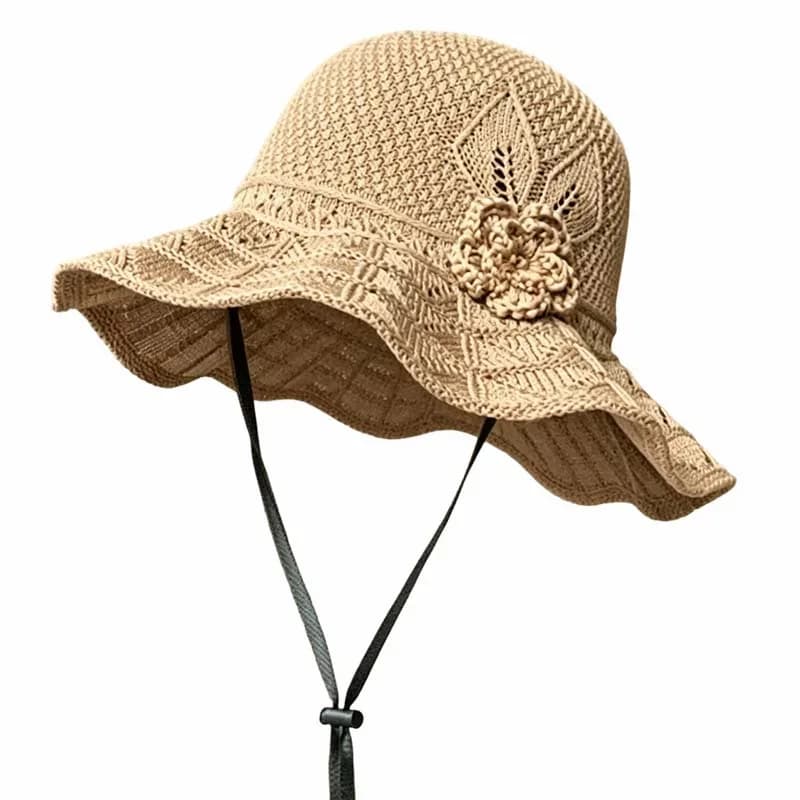 Women's Crochet Bucket Hat with Flower Accent - View 9