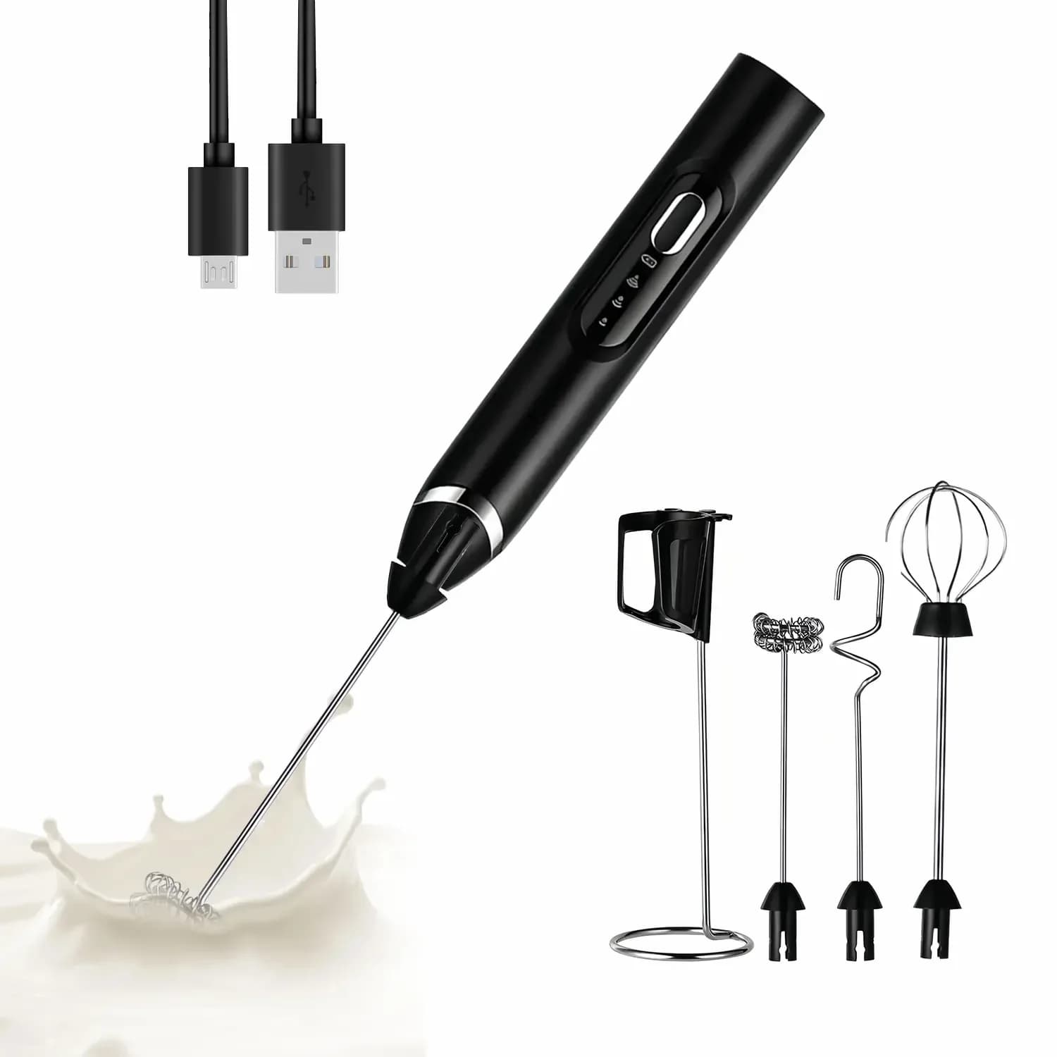 Rechargeable 3-Speed Handheld Milk Frother Wand for Drinks - View 11