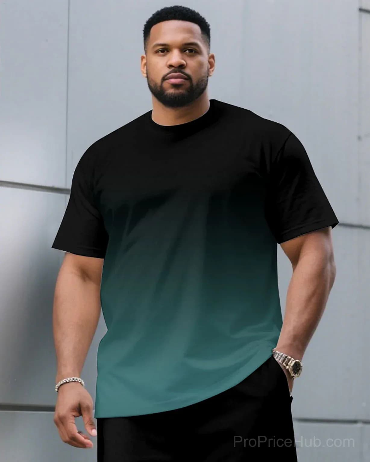 Men's Plus Size Black & Red Gradient T-Shirt and Shorts Set - View 25