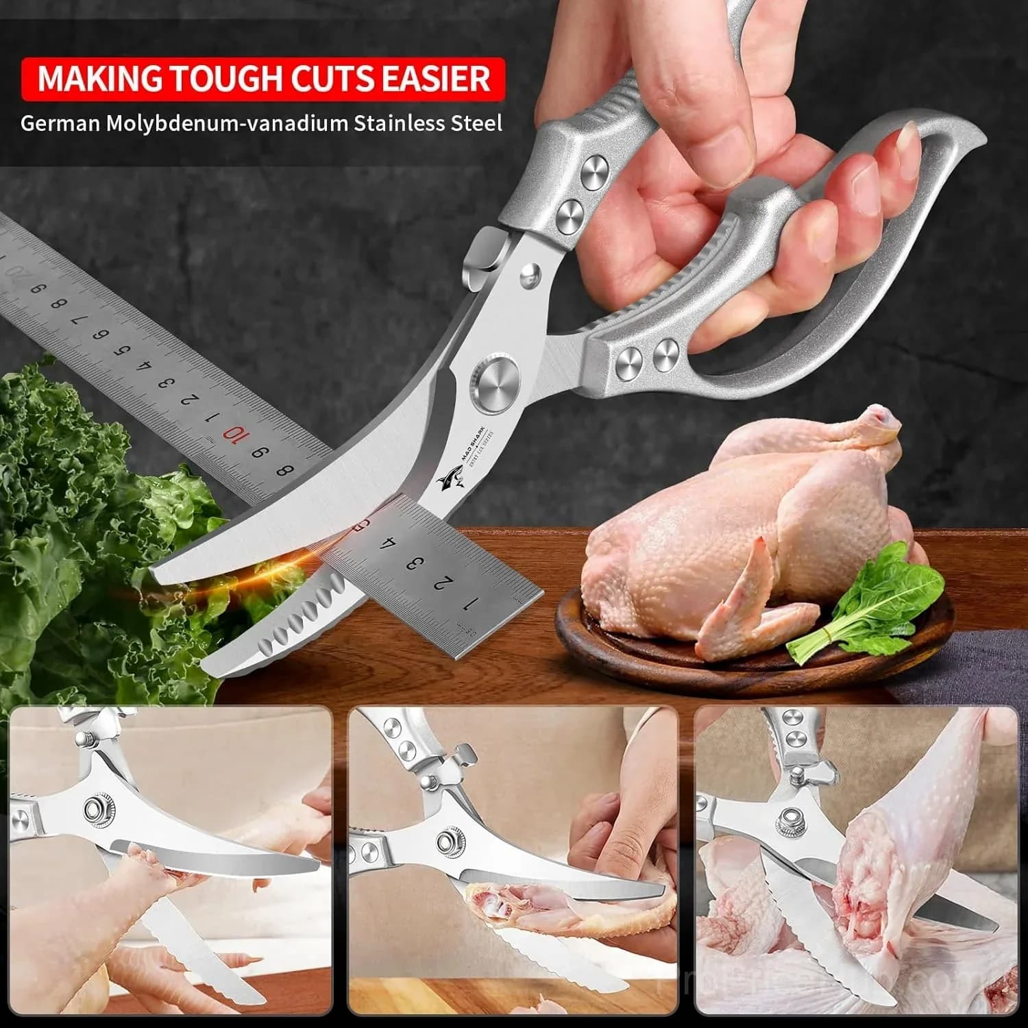 Heavy-Duty Multifunction Kitchen Shears – 4-in-1 with Fish Scaler & Bottle Opener - View 2