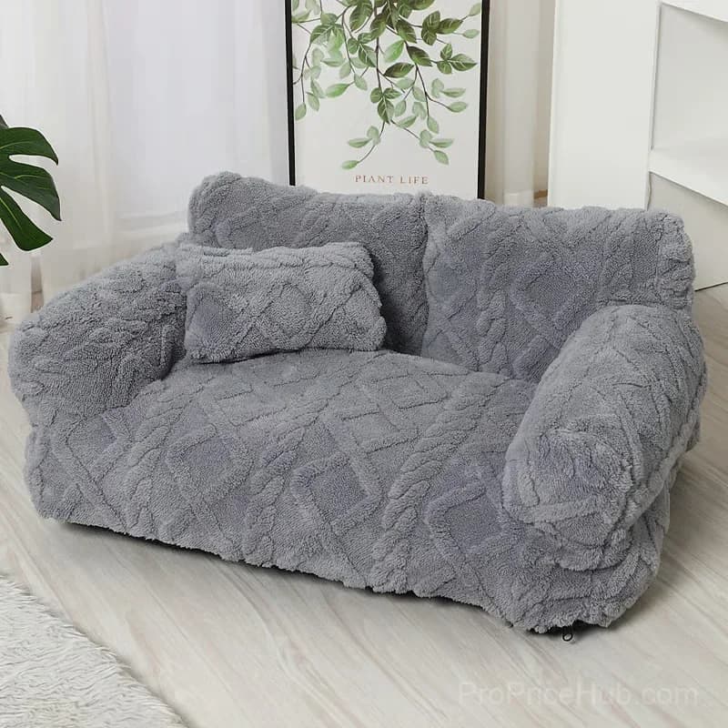 Beige Plush Pet Sofa Bed, Small 45x39x21 cm, Removable Cover - View 9