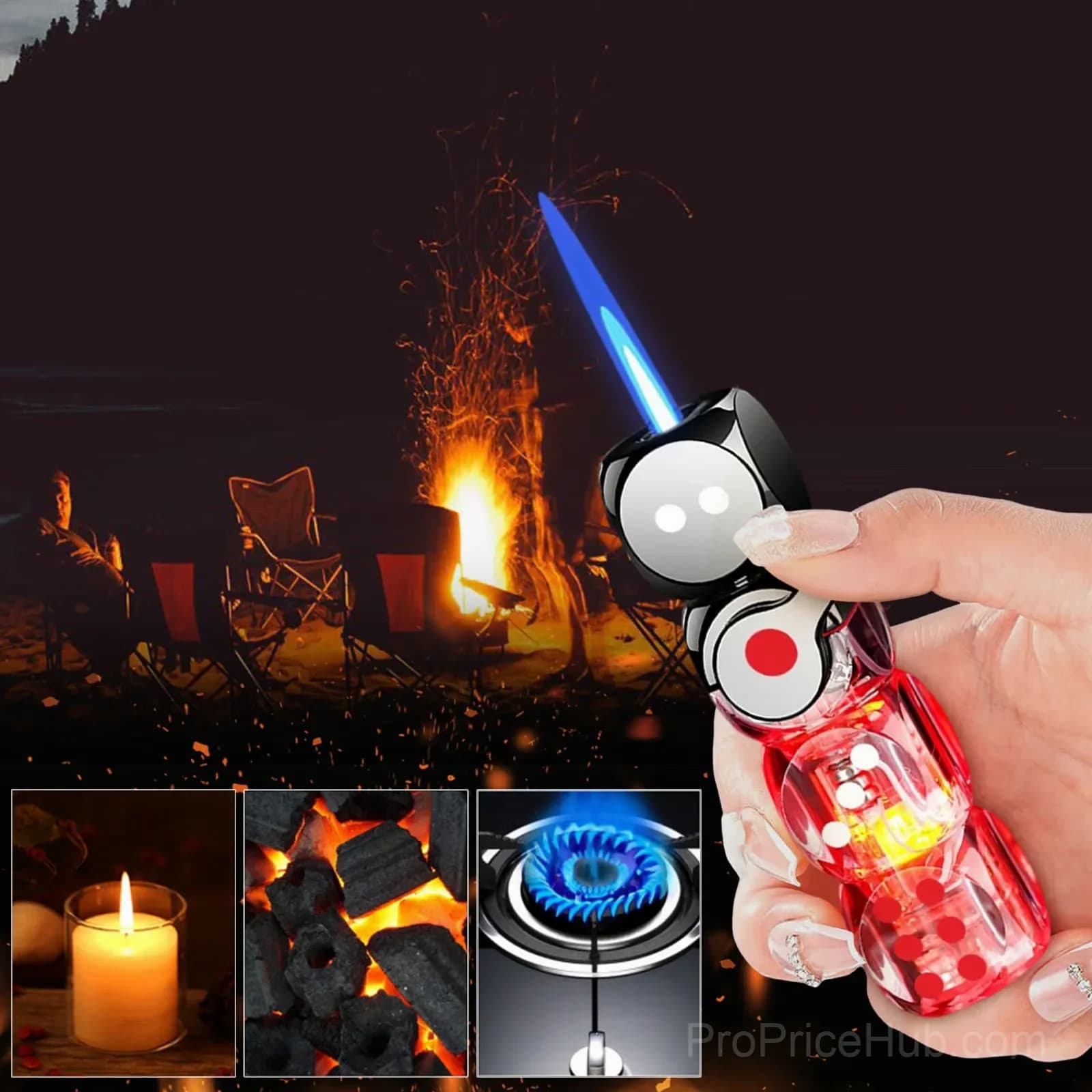 Purple 360° Spinning Dice Windproof Jet Flame Lighter with LED - View 12