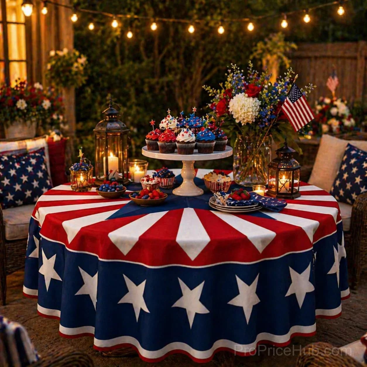 Patriotic Starburst Round Tablecloth - July 4th Independence Day Decor - View 2