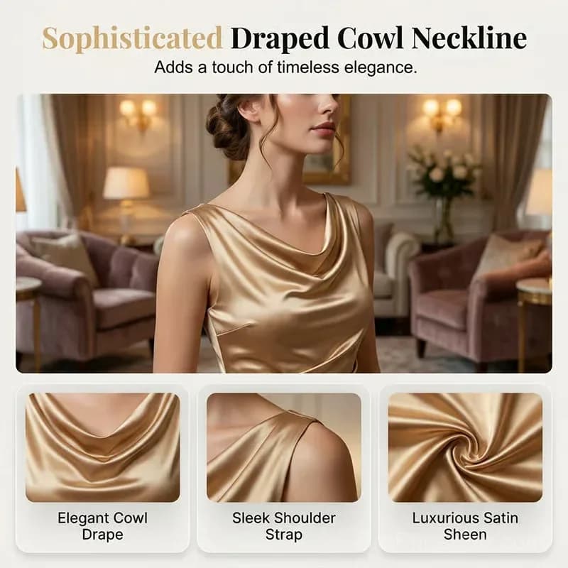 Women's Sleeveless Cowl Neck Midi Dress, Khaki, Small - View 4