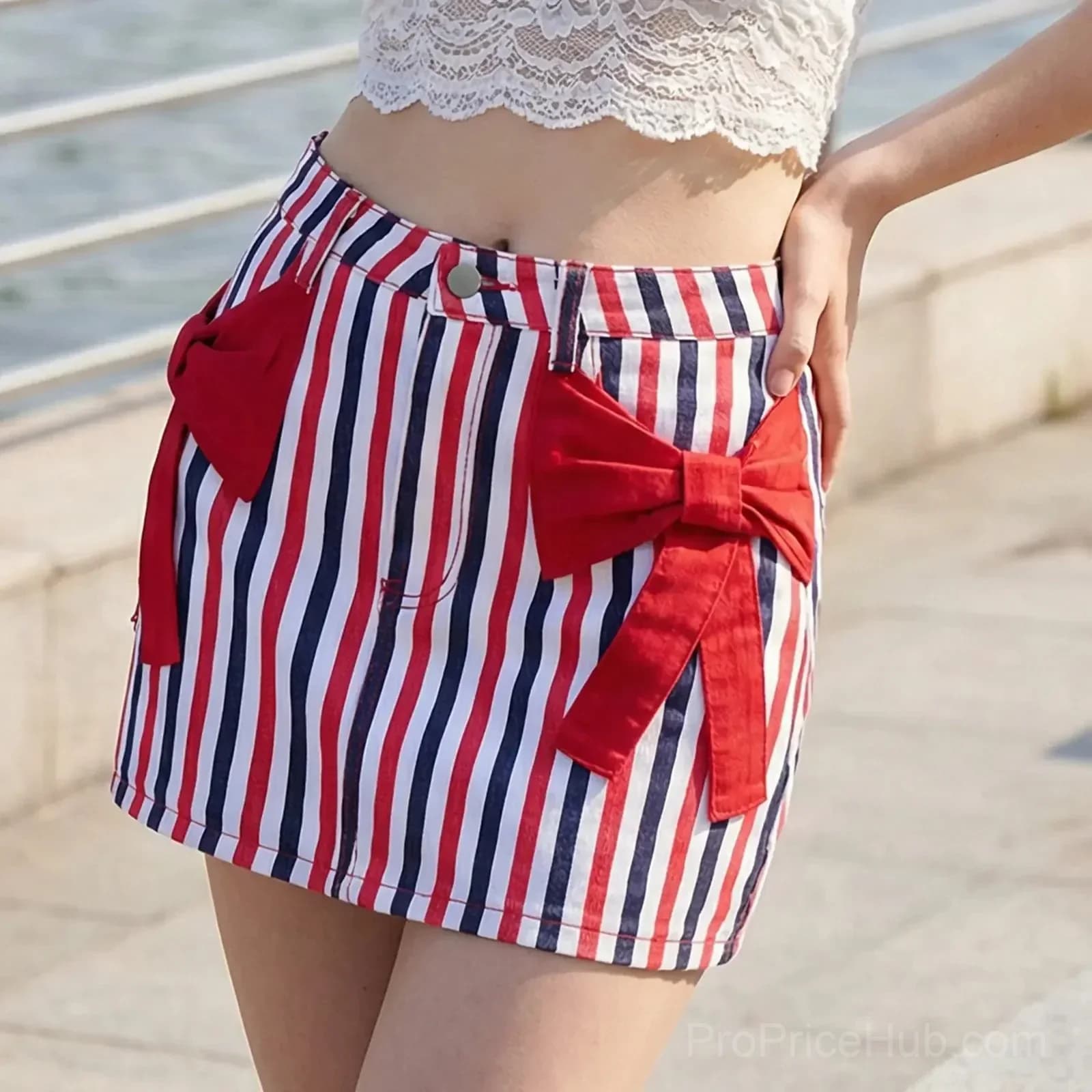 Women's Patriotic Red White Blue Striped Mini Skirt - View 4