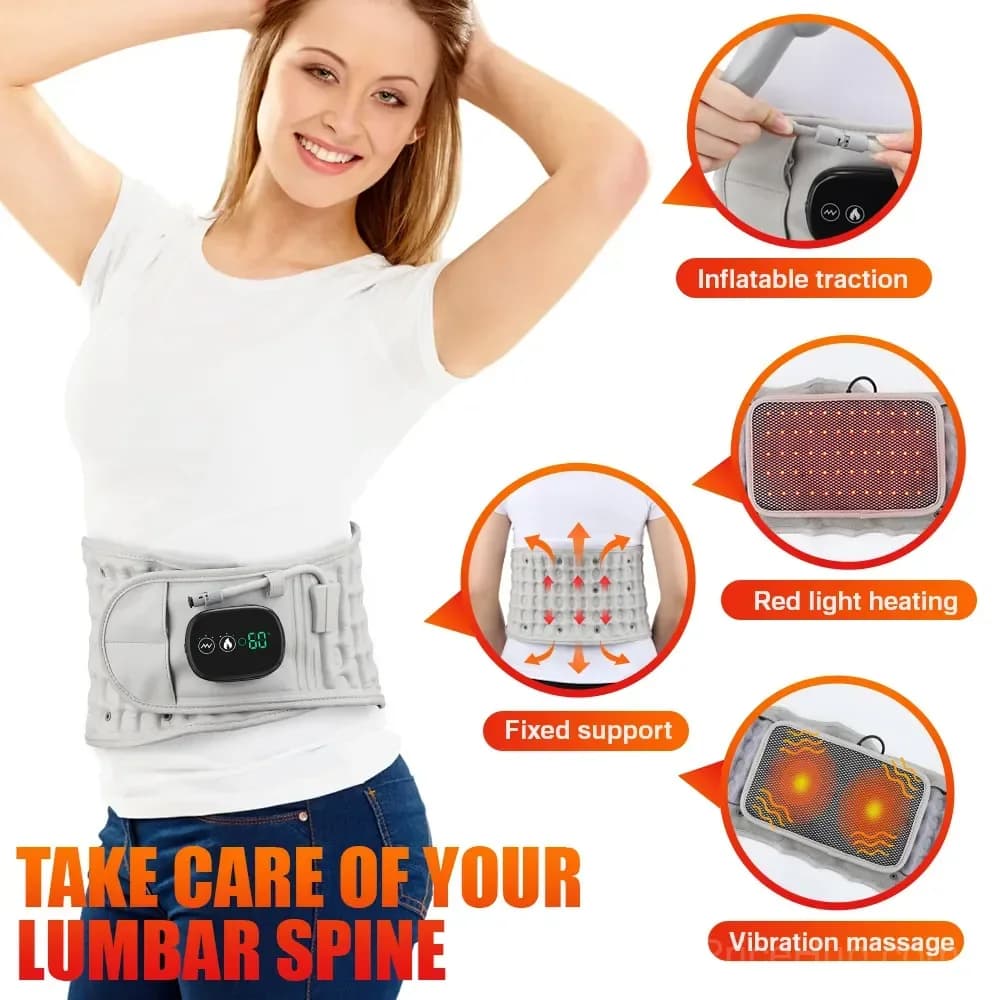 Rechargeable Back Support Belt with Heat, Vibration Massage and Air Columns - Alt