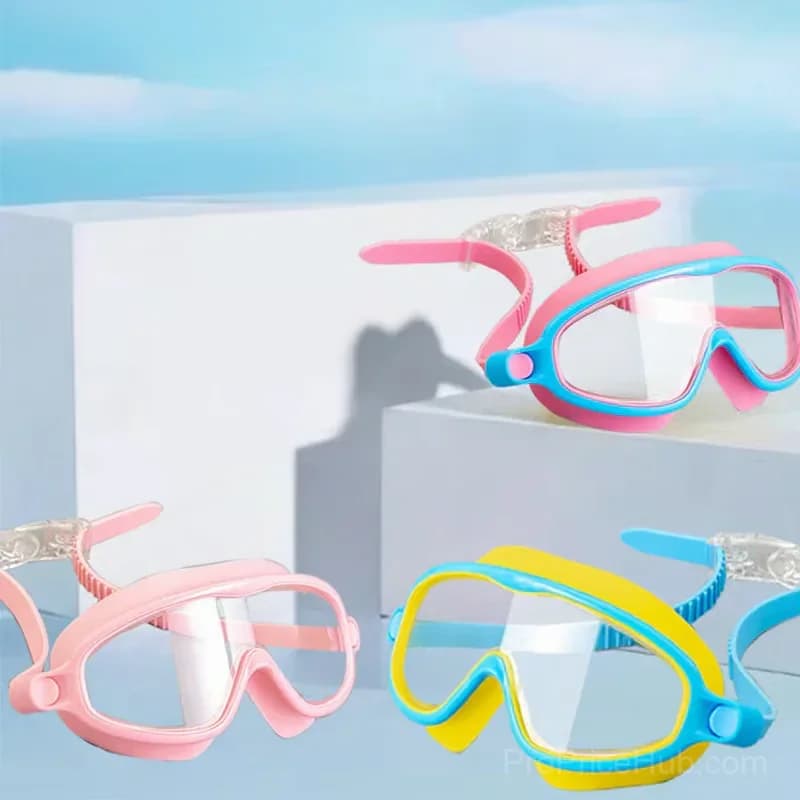 Kids Anti-Fog Swimming Goggles with Nose Clip & Ear Plugs, Light Blue - View 2