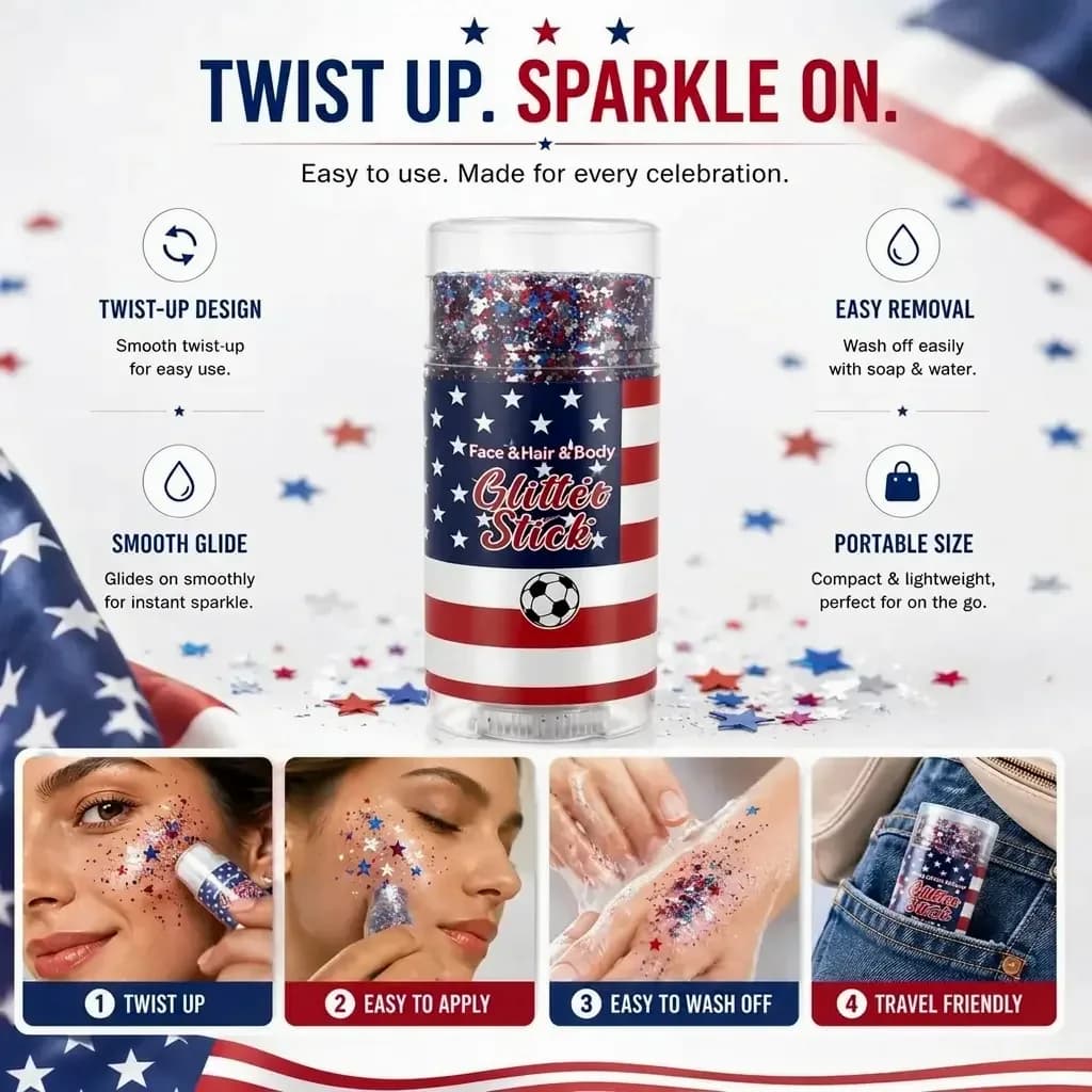 4th of July Glitter Stick - Red White Blue Body Hair Sparkle - View 3