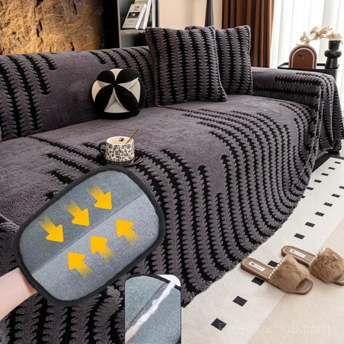 Soft Plush Non-Slip Couch Cover, Black, 180 x 130 cm, Single Seater - View 22