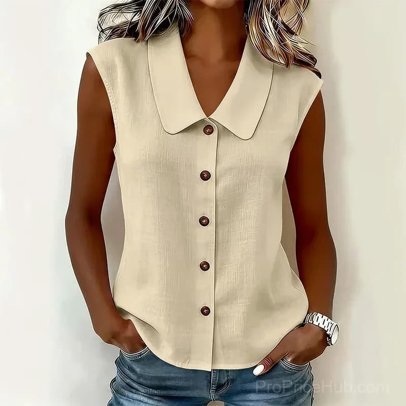 Women’s Pink V-Neck Button-Down Top, Size Small - View 13