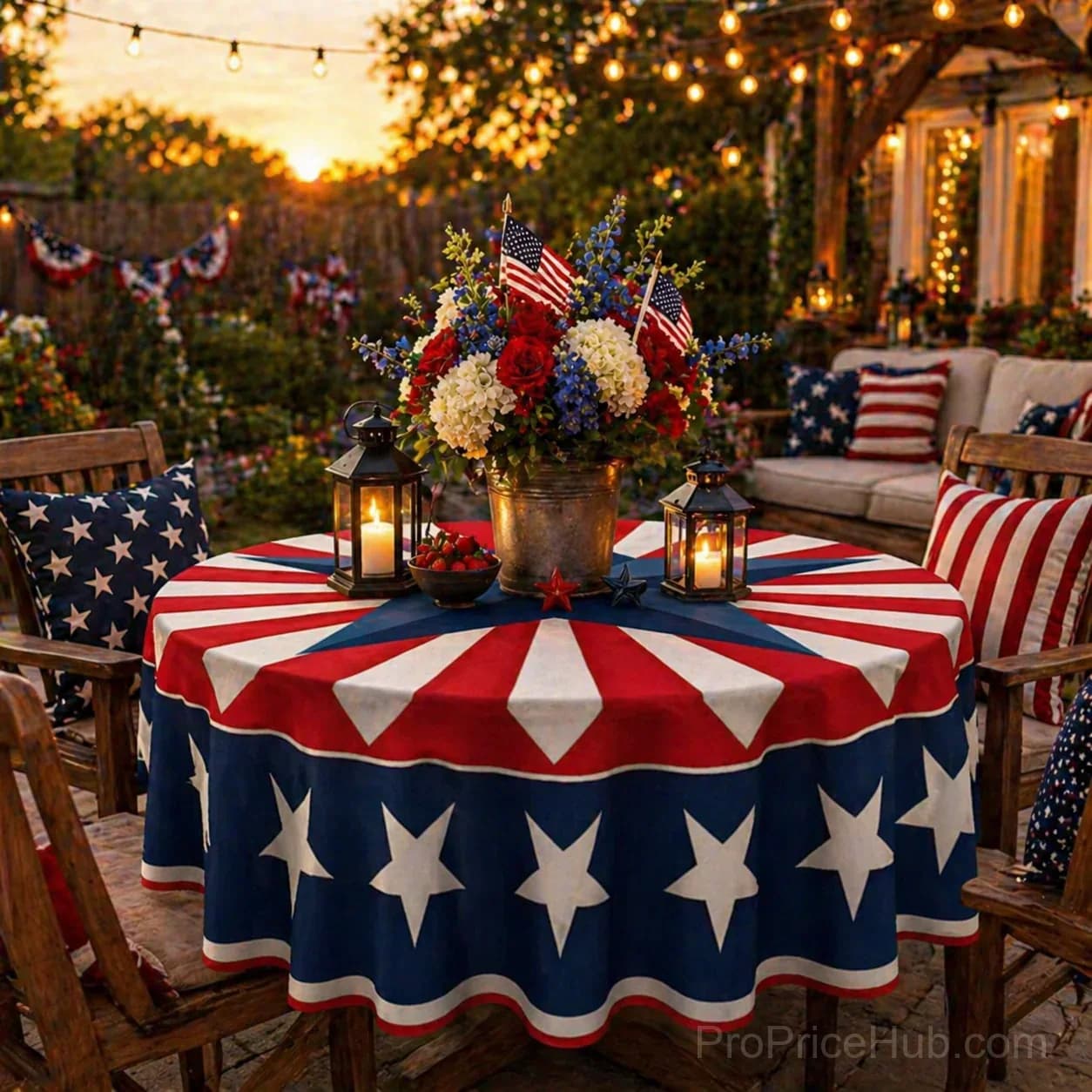 Patriotic Starburst Round Tablecloth - July 4th Independence Day Decor - View 12