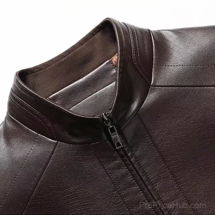 Men’s Black Leather Jacket with Warm Plush Lining, Size M - View 6