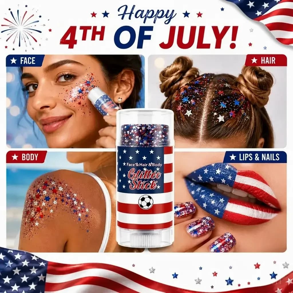 4th of July Glitter Stick - Red White Blue Body Hair Sparkle - View 5