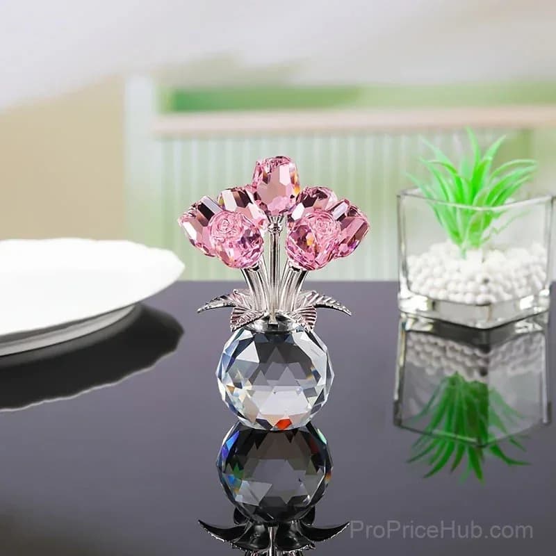 Crystal Colorful Rose Flower Figurine with Vase - View 9
