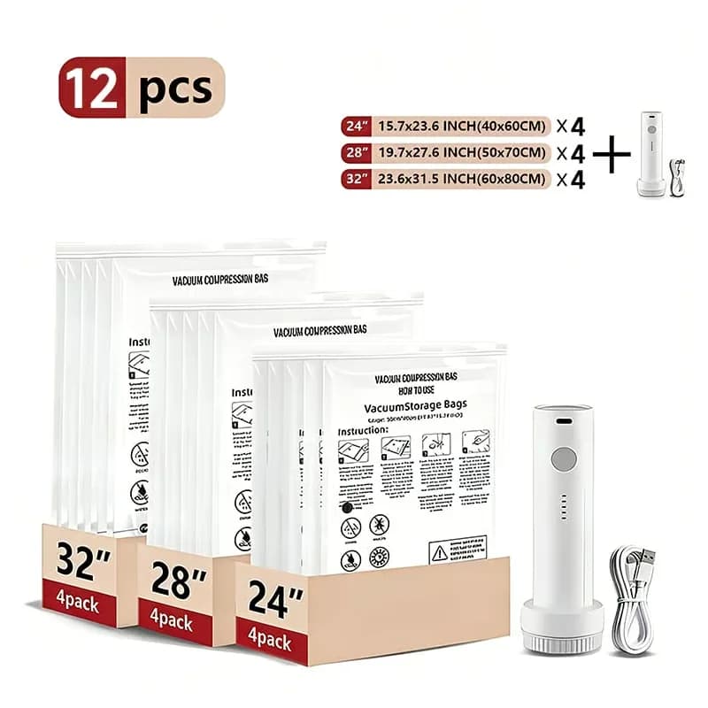 Cordless Travel Vacuum Storage Bag Set with Rechargeable Pump, 6-Pc - View 15