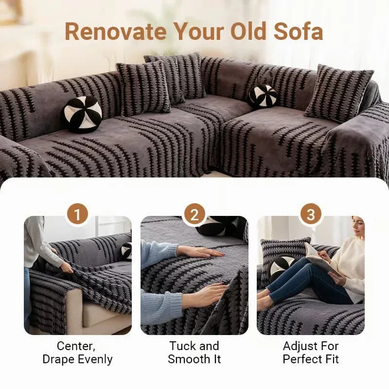 Soft Plush Non-Slip Couch Cover, Black, 180 x 130 cm, Single Seater - View 7