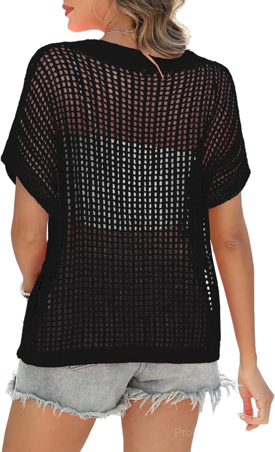 Short Sleeve Casual Crochet Knit Crop Top – Lightweight Summer Top - View 20