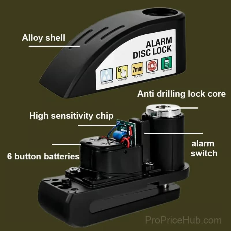 Motorcycle & Bicycle Disc Brake Lock with Alarm, Black - View 7