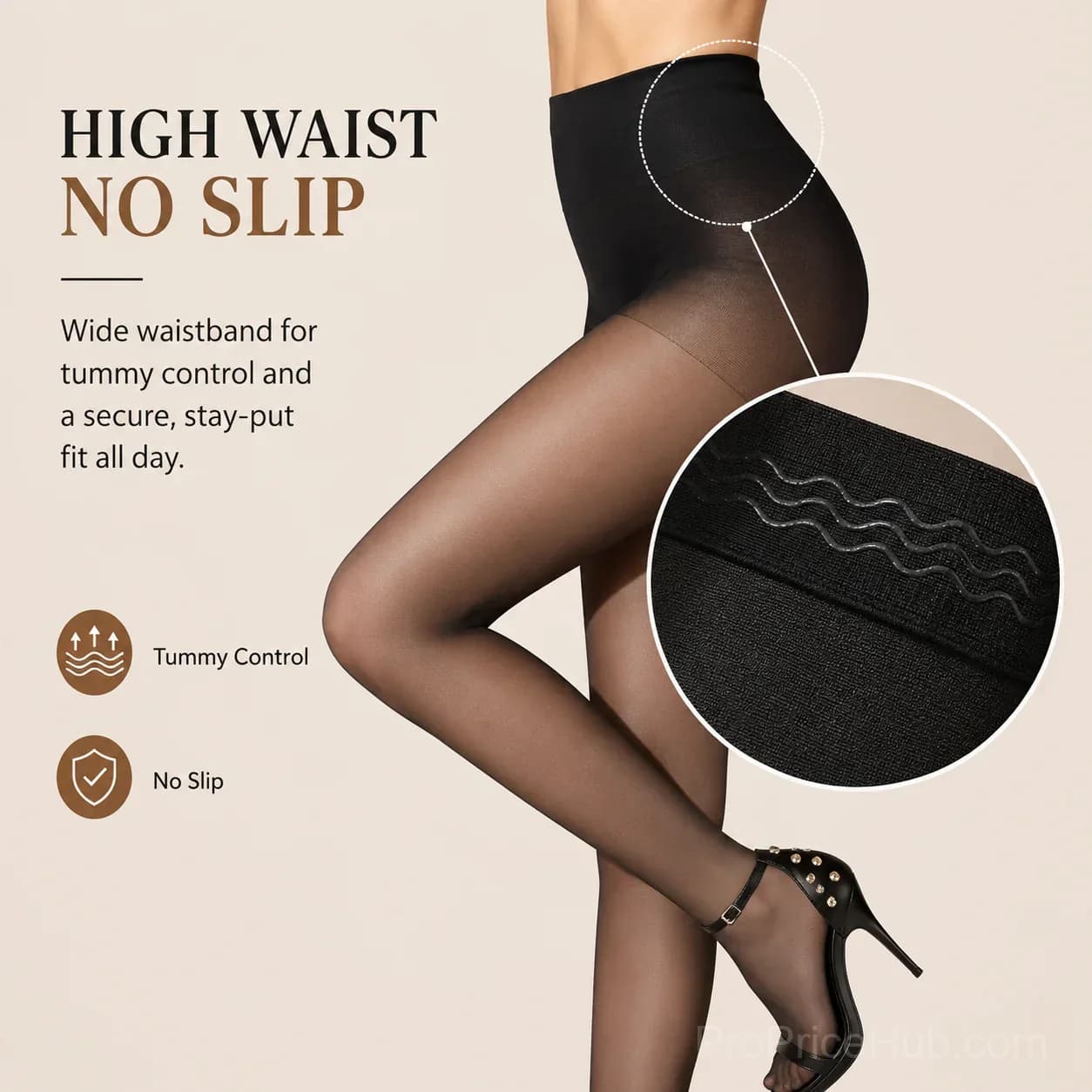 Women's Control Top Sheer Pantyhose with Run-Resistant Reinforced Toe - View 4