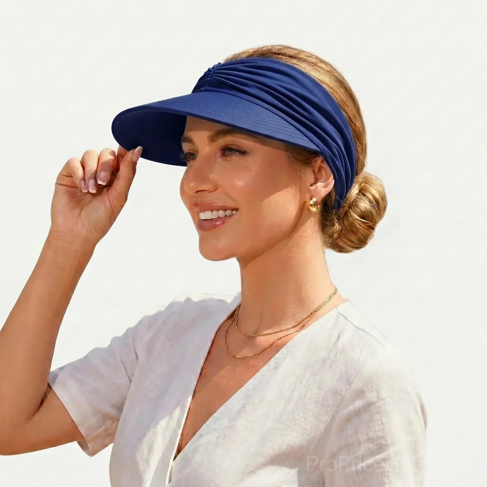 UPF 50+ White Ponytail Sun Visor Hat - View 6