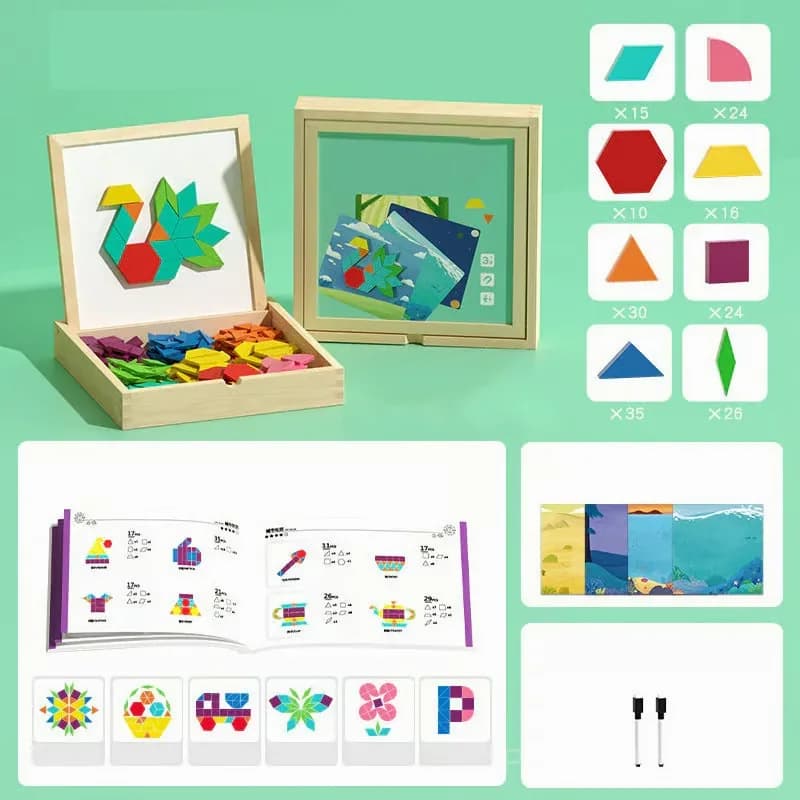Wooden Magnetic Pattern Block Puzzle Set, 180 Pieces - View 10
